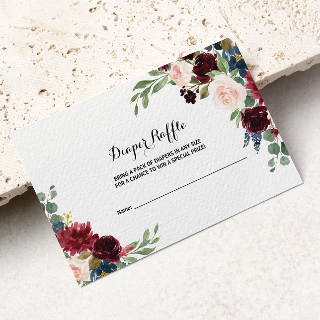 Autumn Rustic Dazzling Burgundy Diaper Raffle Enclosure Card (Creator Uploaded)