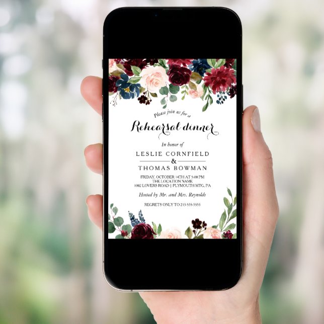 Autumn Rustic Dazzling Burgundy Rehearsal Dinner Invitation (Front Digital)