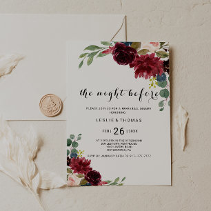 Autumn Rustic Dazzling Burgundy Rehearsal dinner Invitation