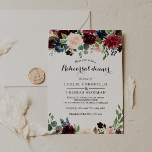 Autumn Rustic Dazzling Burgundy Rehearsal Dinner Invitation