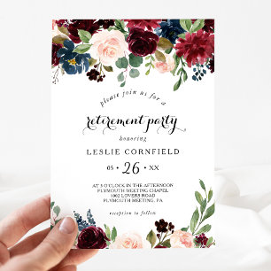 Autumn Rustic Dazzling Burgundy Retirement Party Invitation