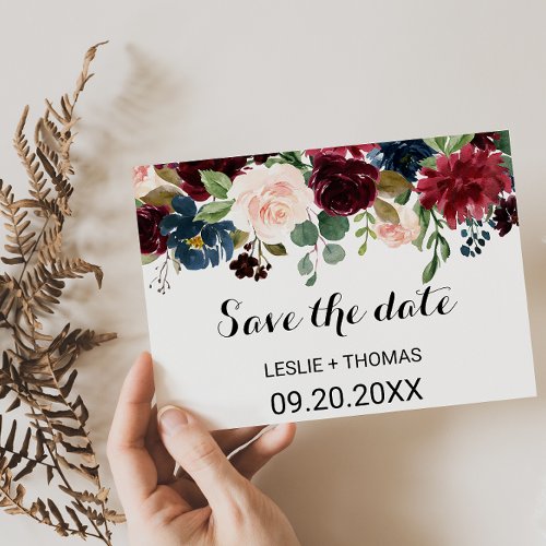 Autumn Rustic Dazzling Burgundy Save the Date Card