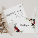 Autumn Rustic Dazzling Burgundy Thank You Postcard<br><div class="desc">This autumn rustic dazzling burgundy thank you postcard is perfect for a simple wedding. The design features burgundy, red, navy, blue and blush radiant and graceful hand-painted flowers, inspiring natural beauty. Customize the back of the postcard, including your names, return address and a thank you message. Or, leave the thank...</div>