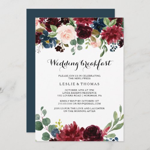 Autumn Rustic Dazzling Burgundy Wedding Breakfast Invitation