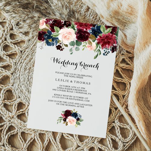 Autumn Rustic Dazzling Burgundy Wedding Brunch Invitation