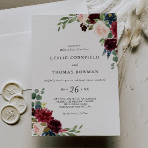 Autumn Rustic Dazzling Burgundy Wedding Invitation