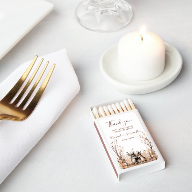 Autumn Rustic Deer Wedding Collection Matchboxes (Insitu)