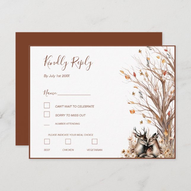 Autumn Rustic Deer Wedding Collection RSVP Card (Front/Back)