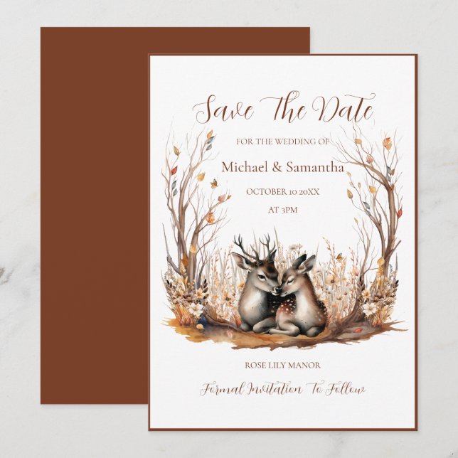 Autumn Rustic Deer Wedding Collection Save The Date (Front/Back)