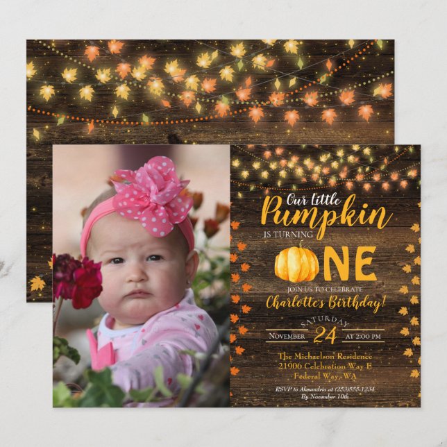 Autumn Rustic Fall Country Photo Birthday Invitation (Front/Back)