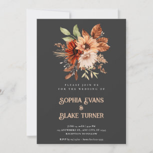 Autumn Rustic Floral Botanical Pebble Gray Wedding Invitation