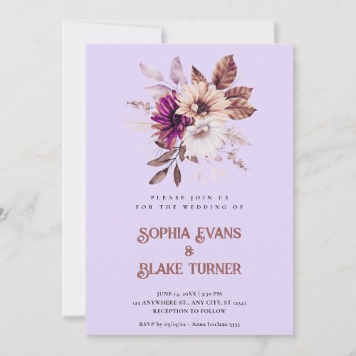 Autumn Rustic Floral Botanical Purple Wedding Invitation