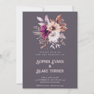 Autumn Rustic Floral Botanical Smoke Gray Wedding Invitation