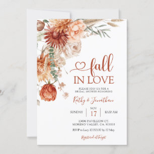 Autumn Rustic Floral Fall In Love Bridal Shower Invitation