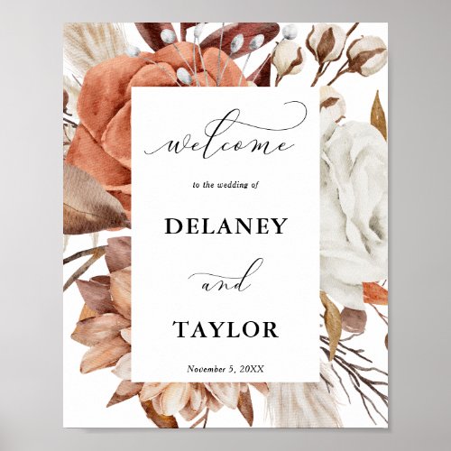 Autumn Rustic Floral Framed Wedding Welcome Poster