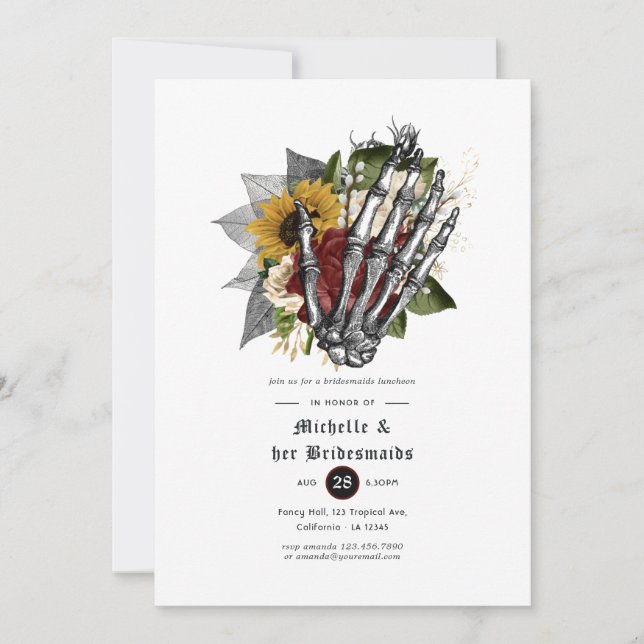 Autumn Rustic Floral Gothic Bridesmaids Luncheon Invitation (Front)