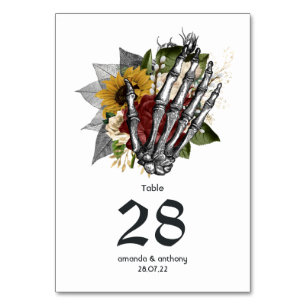 Autumn Rustic Floral Gothic Wedding Table Number