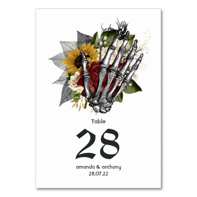 Autumn Rustic Floral Gothic Wedding Table Number (Front)