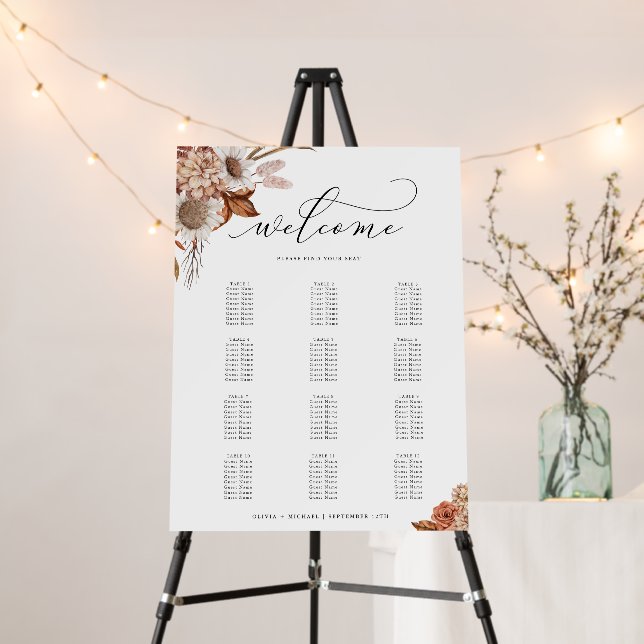 Autumn Rustic Floral Personalized Seating Chart Foam Board (In Situ (Stand))