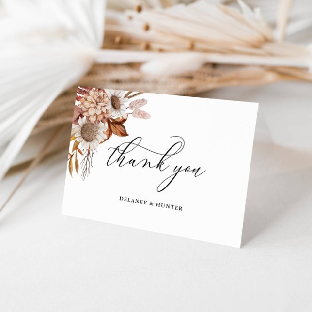 Autumn Rustic Floral Personalized Thank You Card (Autumn Beauty: Watercolor Blooms and Fall Leaves )
