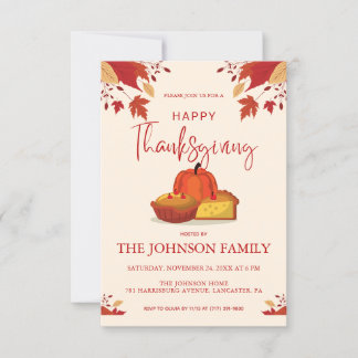 Autumn Rustic Floral Pumpkin Thanksgiving Dinner  Invitation