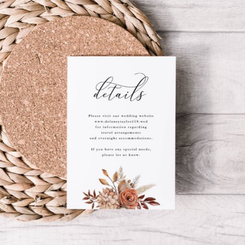 Autumn Rustic Floral Wedding Detail Enclosure Card