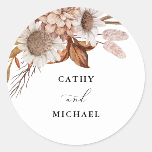 Autumn Rustic Floral Wedding Personalized Classic Round Sticker