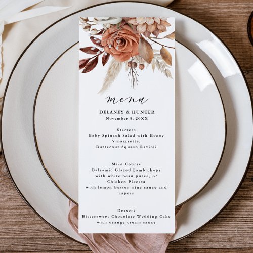 Autumn Rustic Floral Wedding Tall Menu