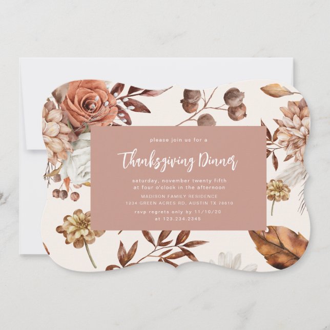 autumn rustic foliage thanksgiving dinner invitation (Front)