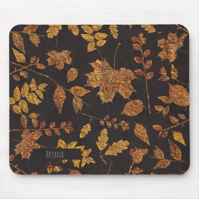 Autumn Rustic Golden Leaves Elegant Fall Mouse Pad (Front)