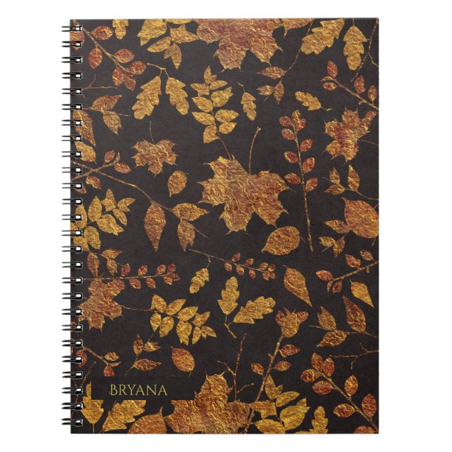 Autumn Rustic Golden Leaves Elegant Fall Notebook (Front)