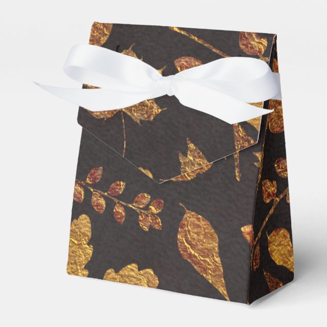 Autumn Rustic Golden Leaves Elegant Fall Wedding Favor Boxes (Front Side)