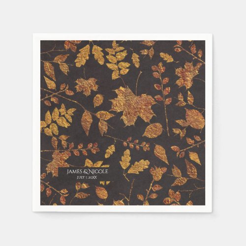 Autumn Rustic Golden Leaves Elegant Wedding Paper Napkins