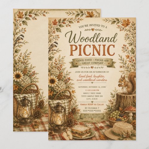 Autumn Rustic Harvest Woodland Picnic Invitation