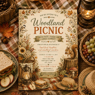 Autumn Rustic Harvest Woodland Picnic  Invitation