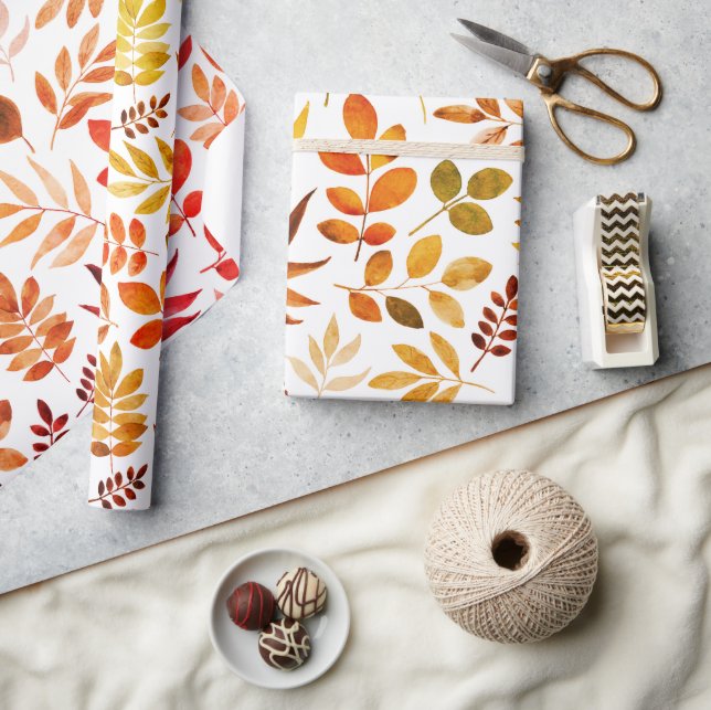 Autumn Rustic Leaves Pattern  Wrapping Paper (Crafts)
