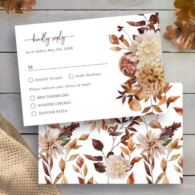 Autumn Rustic Leaves RSVP Card (White Autumn Rustic Leaves Floral RSVP Card by Painted Paperie
)