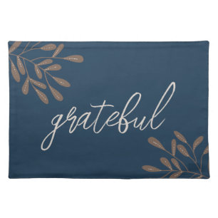 Autumn Rustic Leaves Thanksgiving Blue Cloth Placemat