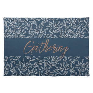 Autumn Rustic Leaves Thanksgiving Blue Cloth Placemat