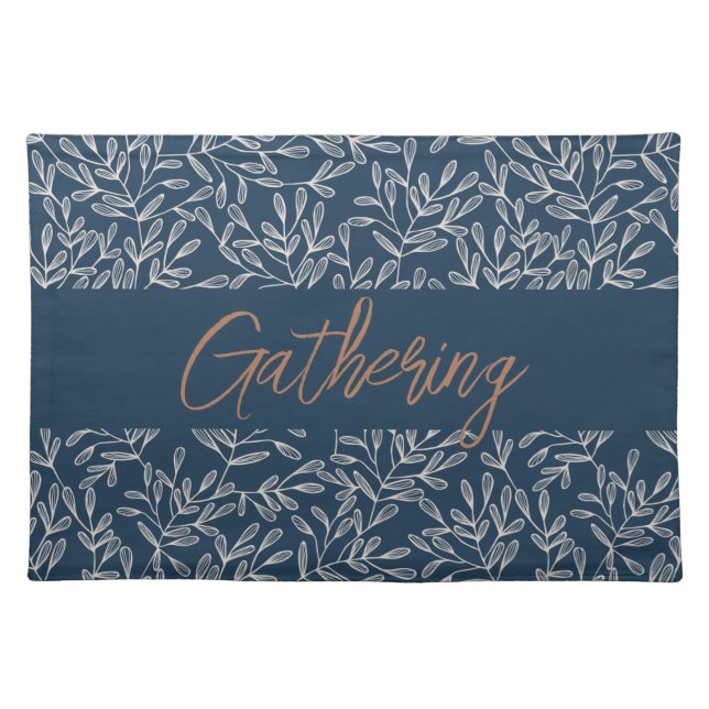Autumn Rustic Leaves Thanksgiving Blue Cloth Placemat (Front)