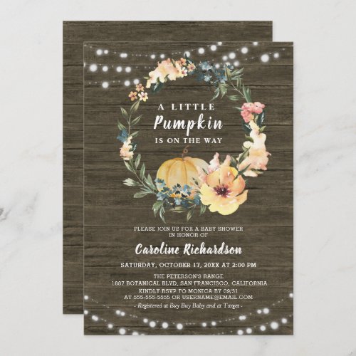 Autumn Rustic Little Pumpkin Floral Baby Shower Invitation