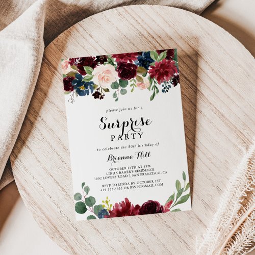 Autumn Rustic Modern Calligraphy Surprise Party Invitation