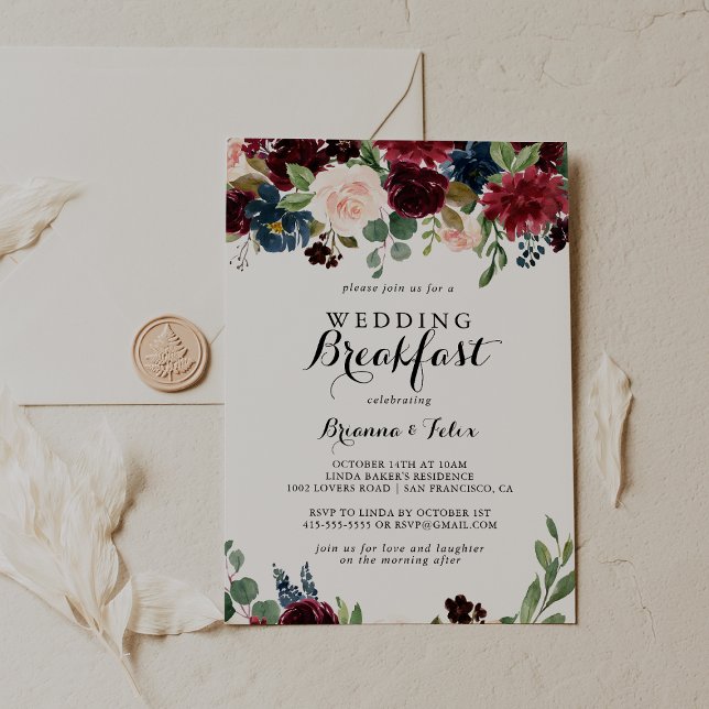 Autumn Rustic Modern Calligraphy Wedding Breakfast Invitation (Creator Uploaded)