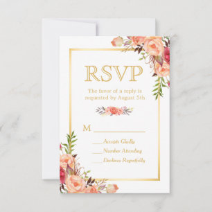 Autumn Rustic Orange Flowers Chic Gold RSVP Card