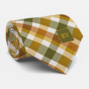 Autumn Rustic Orange Plaid Fall Monogrammed Neck Tie