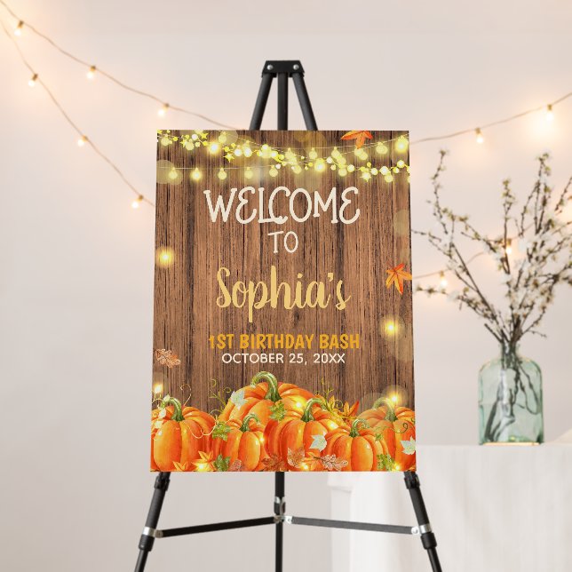Autumn Rustic Pumpkin Patch Birthday Welcome Sign (In Situ (Stand))
