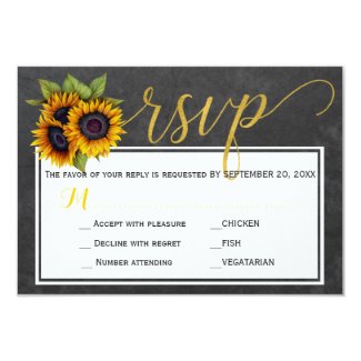 Autumn rustic sunflowers wedding script rsvp card