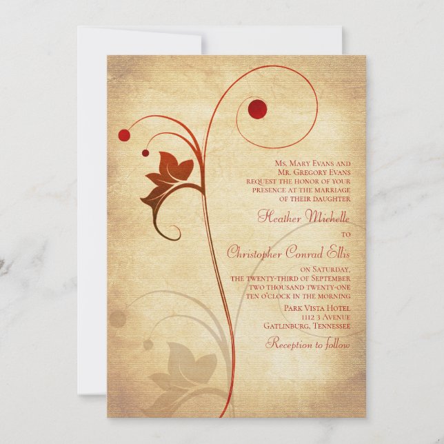 Autumn Rustic Vine Berries Wedding Invitation (Front)