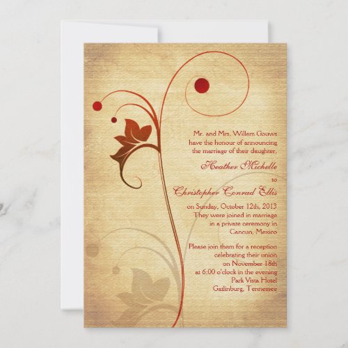 Autumn Rustic Vine Berries Wedding Reception Only Custom Invite