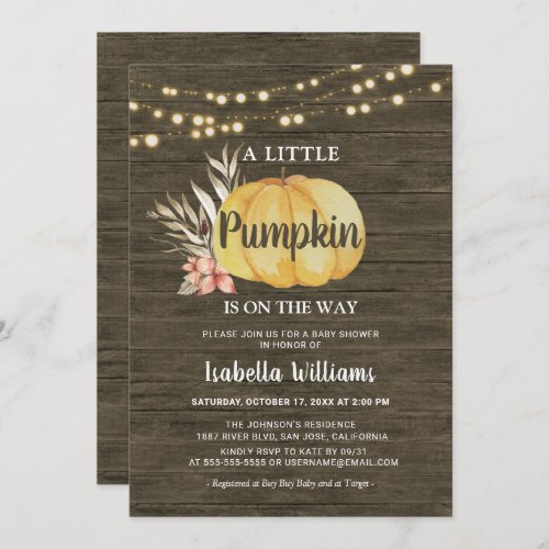 Autumn Rustic Wood Pumpkin Baby Shower Invitation